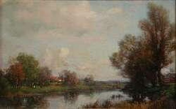 A River Landscape At Dawn - view 1