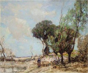 Sheep And Shepherdess In A Landscape