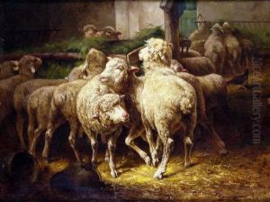 Feeding Time, Barn Interior With Sheep by Antonio Milone