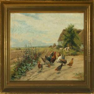 Hens By A Farm by Carl Milton Jensen