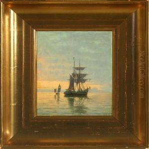 Seascape Withsailing Ships At Sunset by Carl Milton Jensen