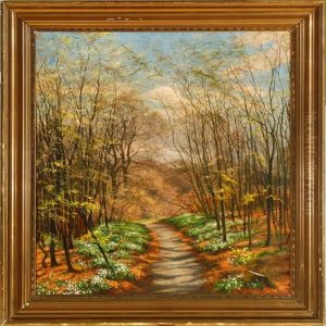 A Spring Forest With Anemones In Bloom by Carl Milton Jensen