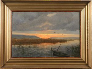 Hilton : Sommarafton, Signerad Och Daterad Hilton Jensen 1887 by Carl Milton Jensen