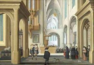 Elegant Figures in Church by Dirck Van Delen