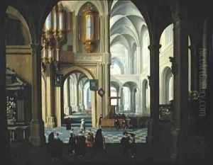 Interior of a Church with a Sermon and Christening Party in Progress by Dirck Van Delen
