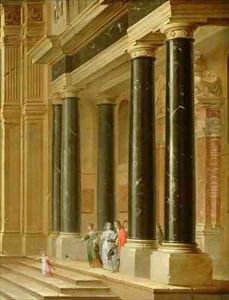 Elegant Company on the Steps of a Classical Building by Dirck Van Delen
