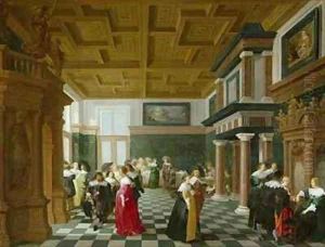 Elegant Figures dancing in an Interior by Dirck Van Delen