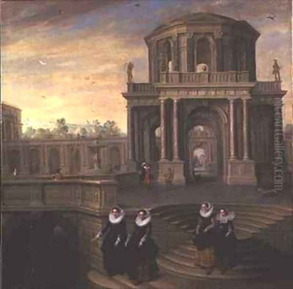 Women descending steps - view 1