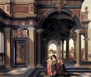 Elegant Figures in a Loggia by Dirck Van Delen