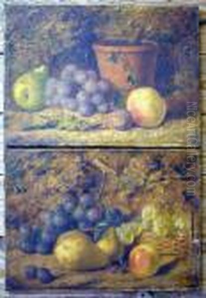 French Pair Of Unframed Oils On 
Canvas Still Lifes Of Fruit Signed Andd Ated '87 10 X 14in - view 1