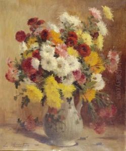 Dalhias Dans Un Vase by Louis Emile Minet