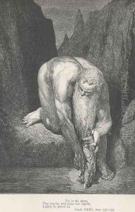 Lucifer with Judas (Canto XXXI., lines 134) by Gustave Dore