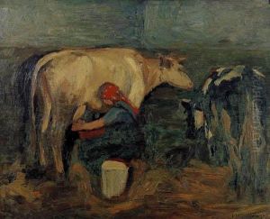 Milking The Cows In The Evening by Maurice Minkowski