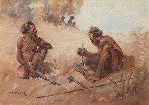 Two Aborigines Lighting A Fire by Benjamin Edwin Minns