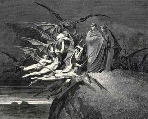 The Inferno, Canto 21, line 70: 'Be none of you outrageous.' by Gustave Dore