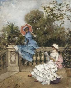 Elegant Ladies On A Terrace by Francisco Miralles Galup