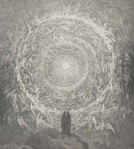 In fashion, as a snow-white rose, lay then Before my view the saintly multitude, (Canto XXXI., lines 1-2)