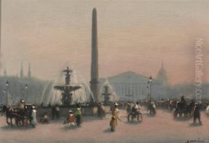 A Busy Day On Place De La Concorde, Paris by Joaquin Miro