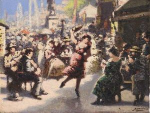 Danseuses Espagnoles Sur La Place by Gaspar Miro Y Lleo