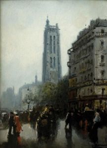 Les Passants Devant La Tour Saint Jacques by Gaspar Miro Y Lleo