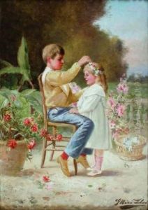 Enfants Au Jardin by Gaspar Miro Y Lleo