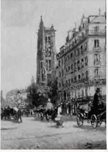 Les Passants Devant La Tour St Jacques by Gaspar Miro Y Lleo
