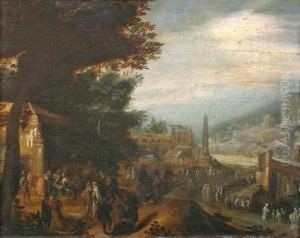 Scene Villageoise A L'entree D'une Ville