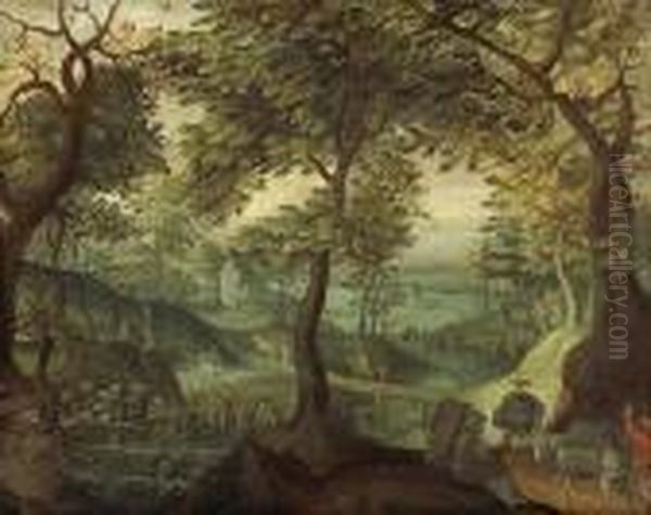 An Imaginary Landscape With Figures And Donkeys In The Foreground - view 1