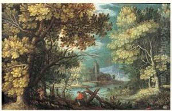 Paysage De Riviere Avec Des Bucherons - view 1