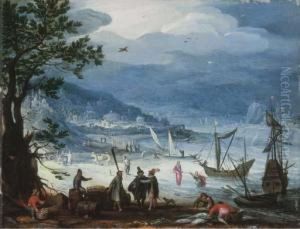 A Coastal Landscape With Fishing Boats by Anton Mirou