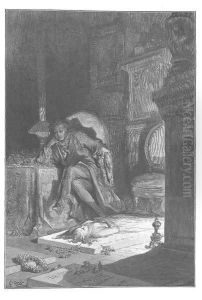 Then, upon the velvet sinking, I betook myself to linking Fancy unto fancy. by Gustave Dore