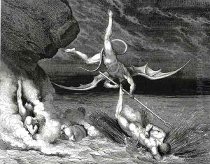 The Inferno, Canto 22, line 70: In pursuit He therefore sped, exclaiming, Thou art caught. by Gustave Dore