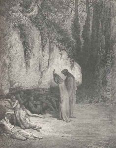 Belacqua, now for thee I grieve no more. (Canto IV., line 128) by Gustave Dore