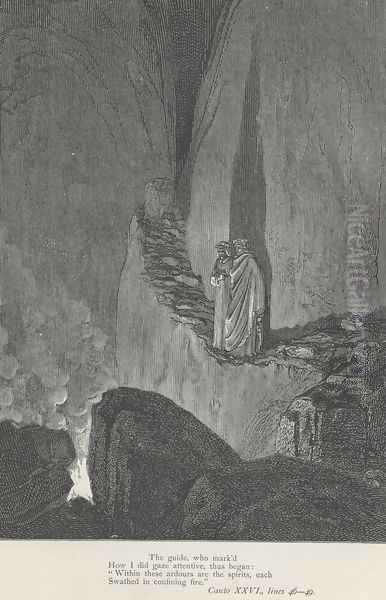 "Within these ardours are the spirits, each Swathed in confining fire." (Canto XXVI., lines 48-49) - view 1