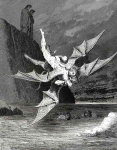 The Inferno, Canto 22, lines 137-139: But the 'other prov'd A goshawk able to rend well his foe; And in the boiling lake both fell.