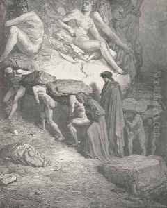 I with that laden spirit journey'd on (Canto XII., line 2) by Gustave Dore