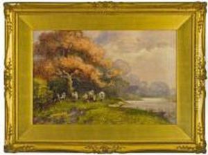 Cows Watering At The Rivers Edge by Hutton Mitchell