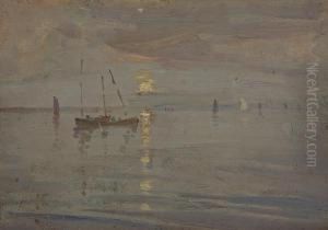Boats At Dusk, Study by John Campbell Mitchell