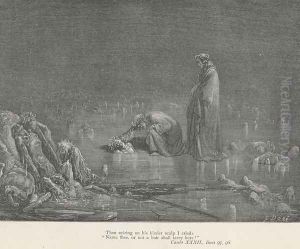 "Name thee, or not a hair shall tarry here!" (Canto XXXII., line 98) by Gustave Dore