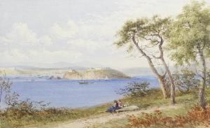 A View Of Plymouth Hoe With Figures In The Foreground by Philip Mitchell
