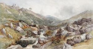 A Boy Fishing A Moorland Stream A Boy Fishing A Moorland Stream
