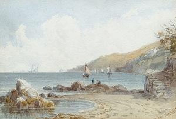 Children Playing On The Seashore With Boats In The Distance - view 1
