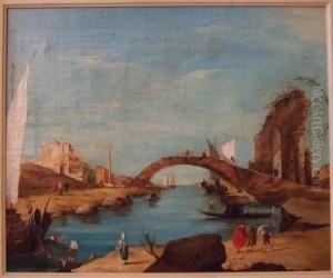 Vue De Venise, Personnage Devant Un Pont Vue De Venise, Personnage Devant Un Pont