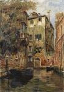 Veduta Di Canale Veneziano Olio Su Tela, Cm 120x86 by Giuseppe Miti-Zanetti