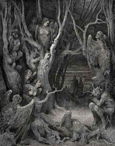 The Inferno, Canto 13, lines 11: Here the brute Harpies make their nest by Gustave Dore