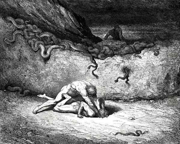 The Inferno, Canto 30, lines 33-34: "That sprite of air is Schicchi; in like mood Of random mischief vent he still his spite." - view 1