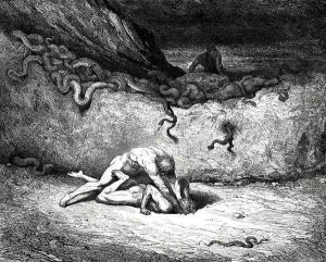 The Inferno, Canto 30, lines 33-34: "That sprite of air is Schicchi; in like mood Of random mischief vent he still his spite." by Gustave Dore