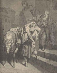 Arrival Of The Samaritan At The Inn by Gustave Dore
