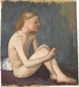 Sitzender Madchenakt Nach Rechts by Paula Modersohn-Becker