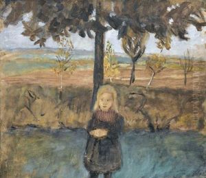 Stehendes Madchen Unter Baum Vor Landschaft